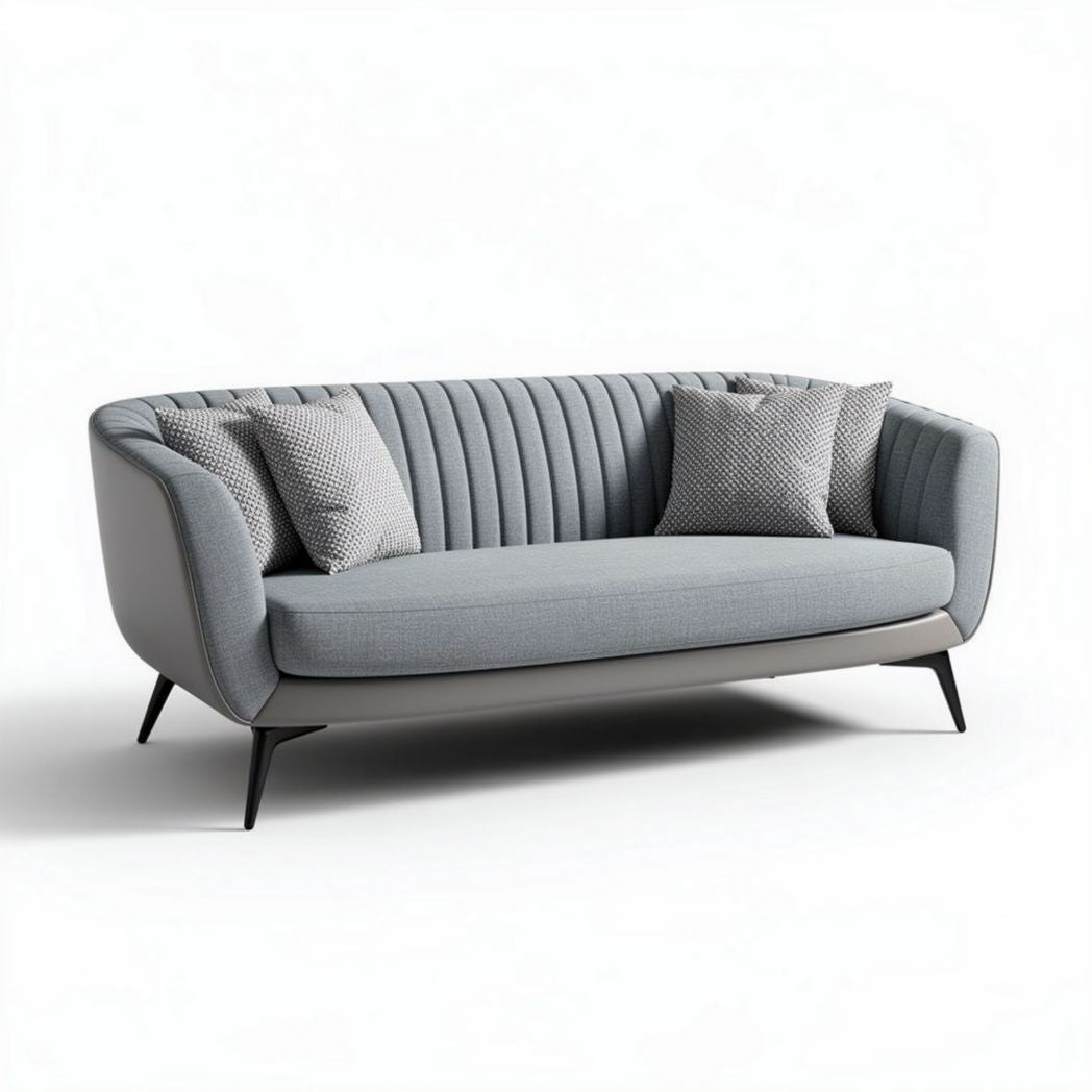 Modern upholstered sofa with decorative pillows in gray 200 x 80 x 75cm