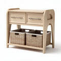Wooden console table with two drawers and woven storage baskets 80 x 35 x 75cm