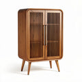 Wooden storage cabinet with slatted doors and tapered legs 80 x 40 x 120cm