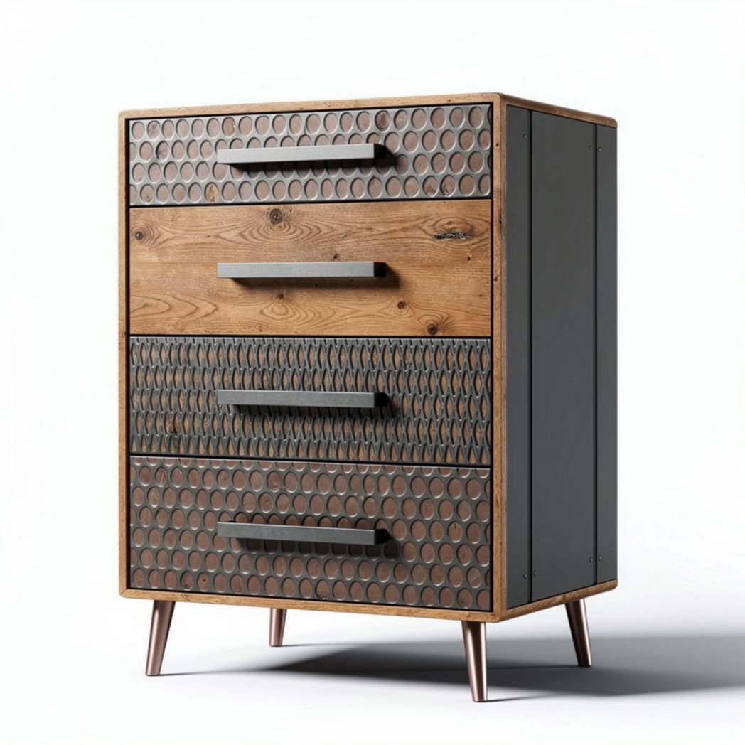 Wood and metal three-drawer chest with modern design for storage 45 x 40 x 75cm