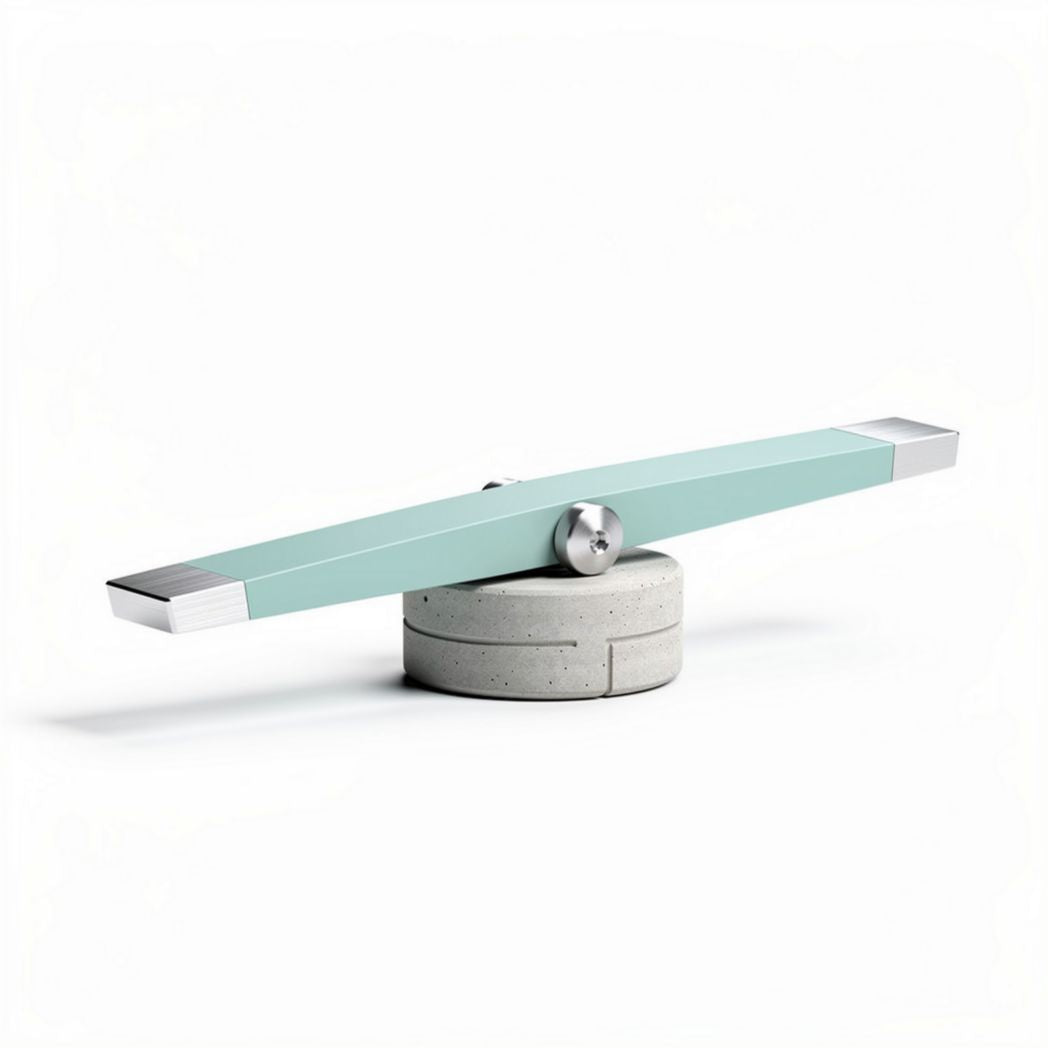 Balance beam with concrete base and metal accents 25 x 10 x 5cm