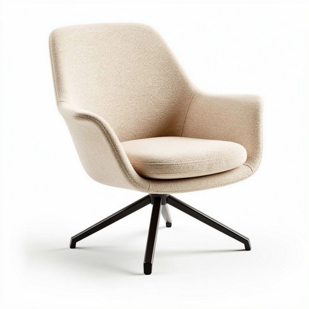 Fabric armchair with metal legs for living room use in beige color
