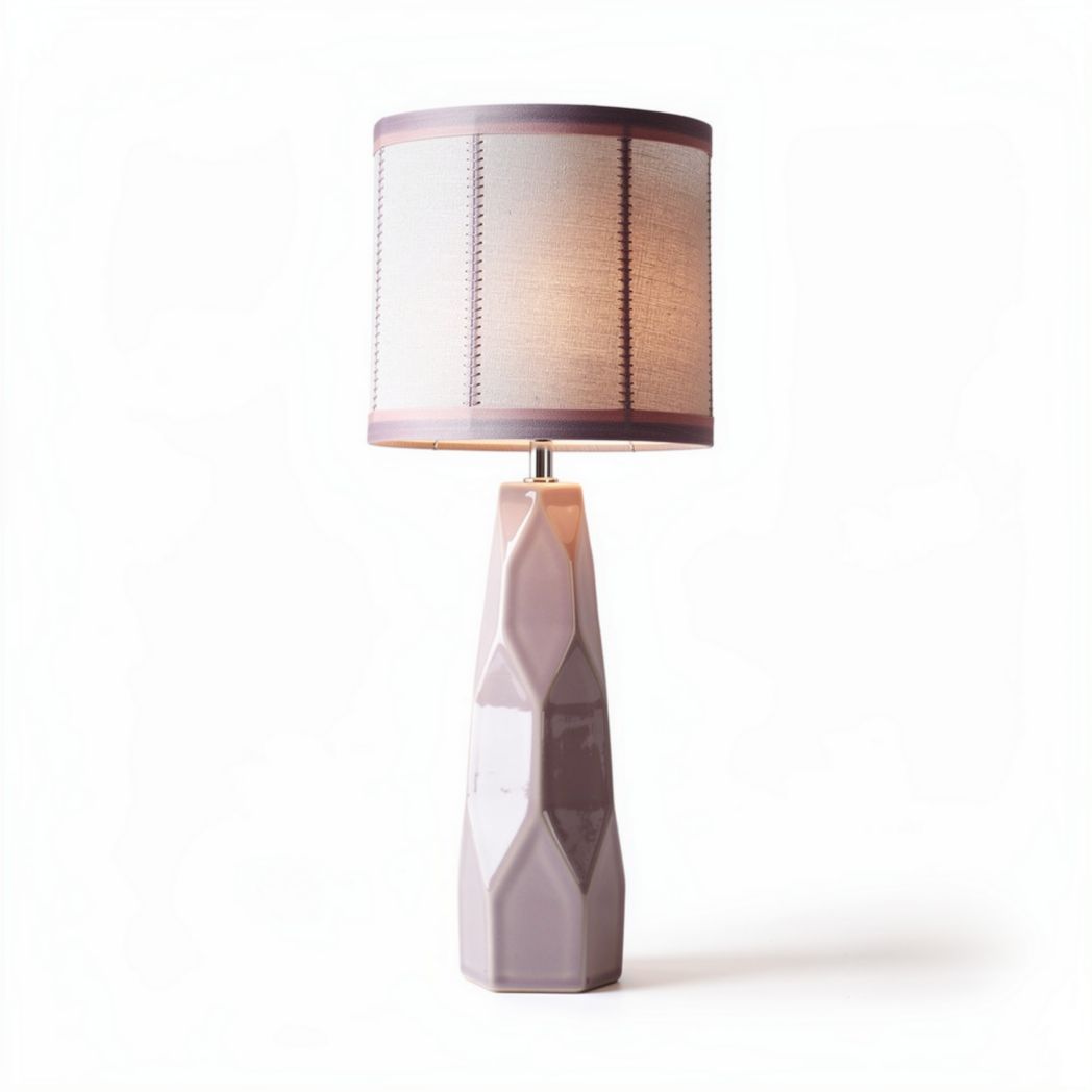 Ceramic table lamp with fabric shade in geometric design 25 x 25 x 50cm