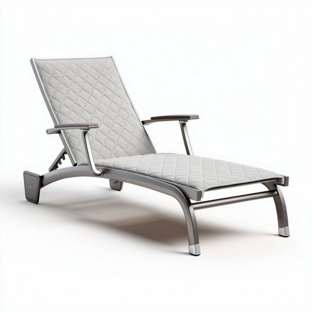 Aluminum frame lounge chair with quilted fabric in light gray 150 x 65 x 90cm