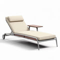 Aluminum and wood chaise lounge with padded cushion and side table 200 x 75 x 30cm